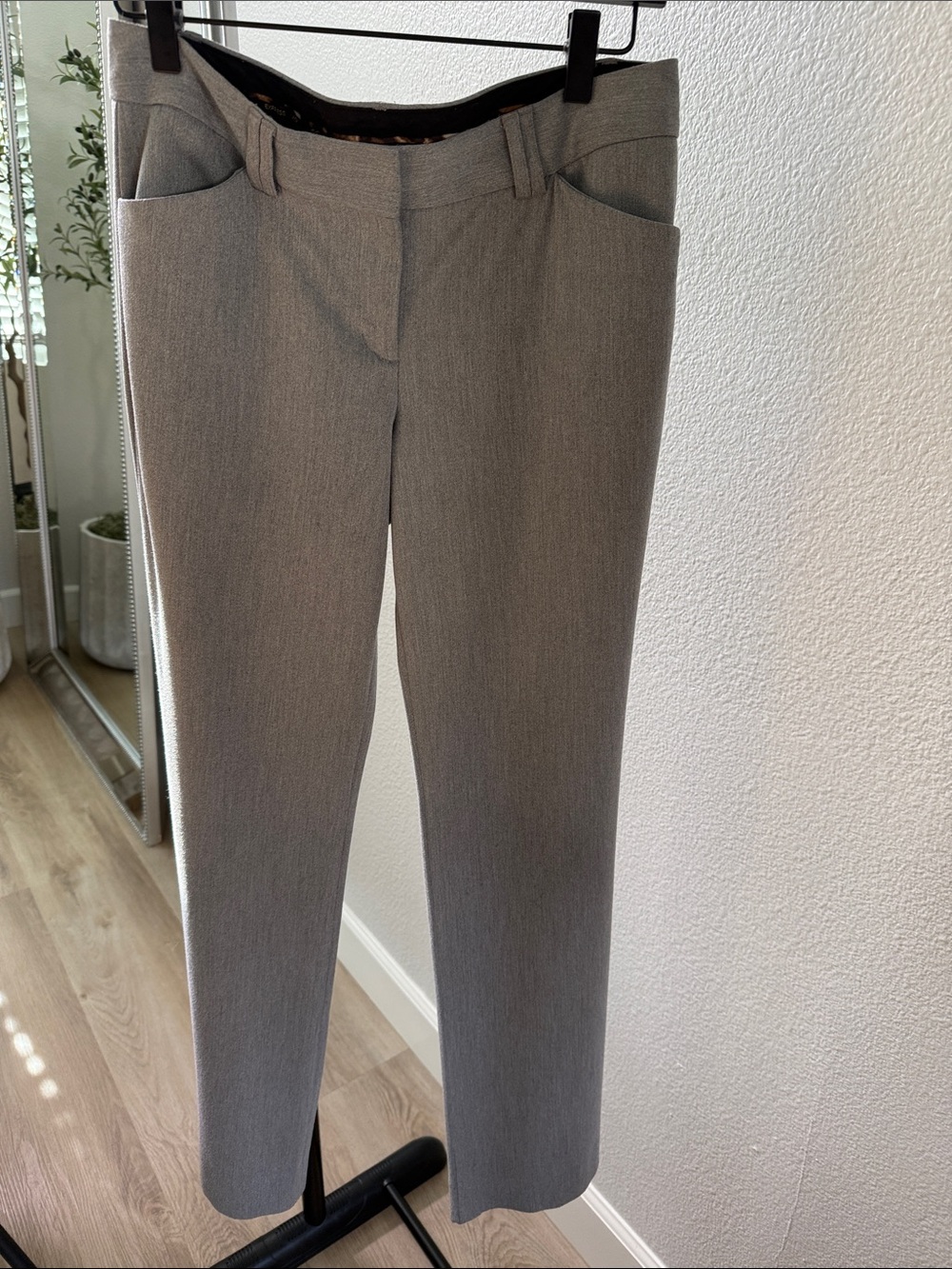 Express Editor Light Gray Tailored Straight Leg Trousers